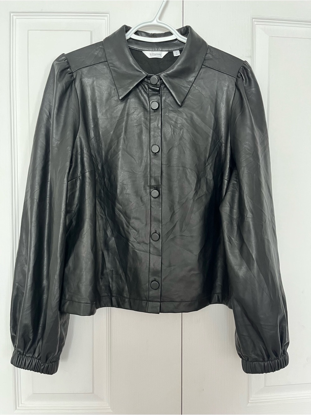 Vegan Leather Button-Front Jacket/Top